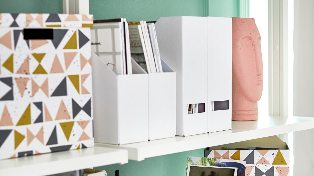 Ikea White Magazine FLUNS File Holder Organizer Paper Book Storage Office Desk 